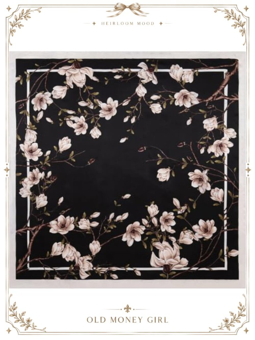 Large Square Silk Scarf 43" Floral Hair Wrap Shawl
